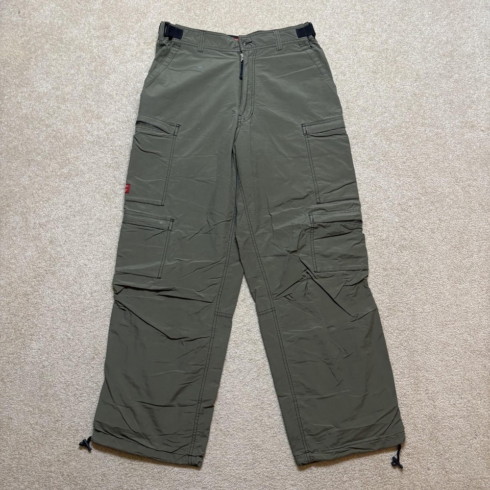 Vtg Abercrombie & Fitch Cargo Pants Mens Medium Green Nylon Utility Baggy Loose
